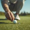 日本人男性ゴルファーがグリーン上でボールの後ろにマーカーを置いている様子
